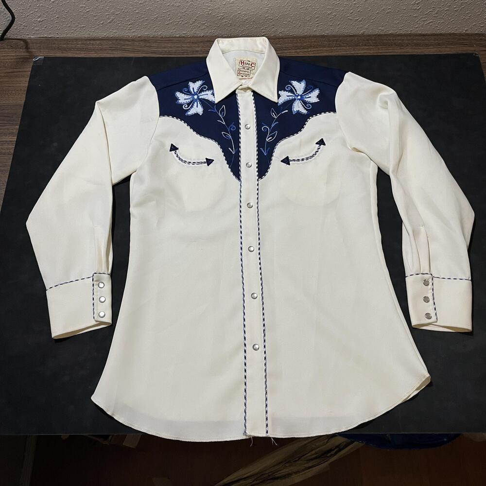 Vintage H Bar C Ranchwear 70s Yolk Pearl Snap Jacket Shirt Chain Stitch Western